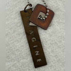 Mixed Metal “Imagine” Pendant Necklace Vintage Artisan signed M.Bird